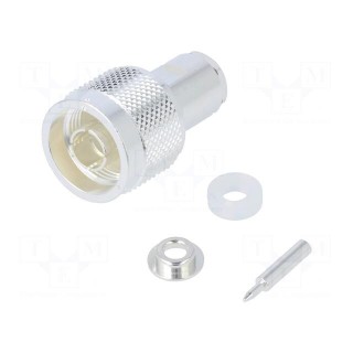 Plug | N | male | straight | 50Ω | 3D-2V | soldering | for cable | PTFE