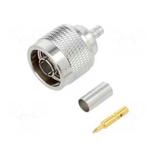 Plug | N | male | straight | 50Ω | crimped | for cable | PTFE | gold-plated