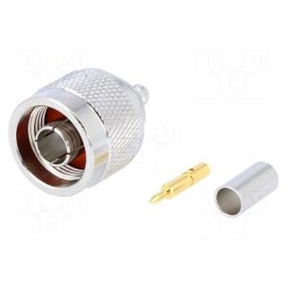 Plug | N | male | straight | 50Ω | crimped | teflon | gold-plated