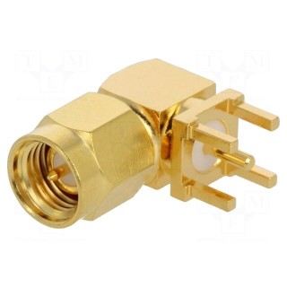 Plug | SMA | male | angled 90° | 50Ω | THT | for cable | PTFE | gold-plated