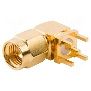 Plug | SMA | male | angled 90° | 50Ω | THT | for cable | PTFE | gold-plated