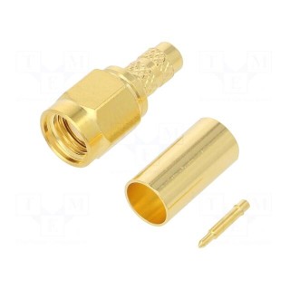 Plug | SMA | male | straight | 50Ω | soldering,crimped | for cable | PTFE