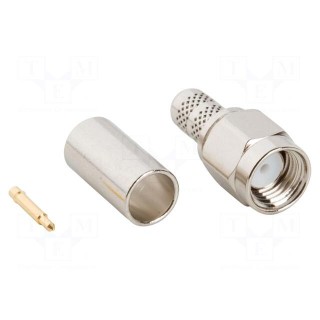 Plug | SMA | male | straight | 50Ω | soldering,crimped | for cable | PTFE