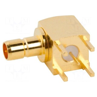 Socket | Mini SMB | male | angled 90° | 75Ω | THT | on PCBs | gold-plated