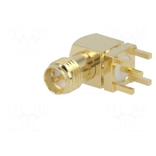 Socket | RP-SMA | male | angled 90° | THT | on PCBs | PTFE | gold-plated