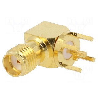 Socket | SMA | female | angled | 50Ω | THT | on PCBs | PTFE | gold-plated