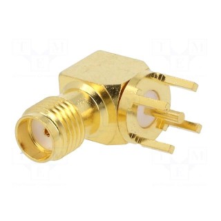 Socket | SMA | female | angled | 50Ω | THT | on PCBs | PTFE | gold-plated