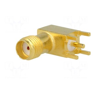 Socket | SMA | female | angled 90° | 50Ω | THT | on PCBs | POM | gold-plated