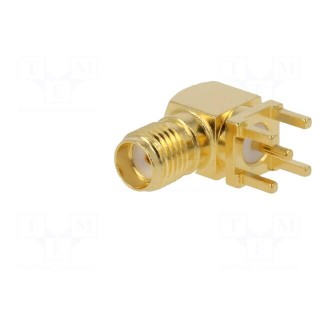 Plug | SMA | female | angled 90° | 50Ω | THT | for cable | PTFE | Mat: brass
