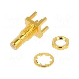 Socket | SMB | male | straight | 50Ω | THT | PTFE | gold-plated | Mat: brass