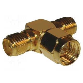 T adapter | SMA male,SMA female x2 | T | 50Ω | PTFE | gold-plated