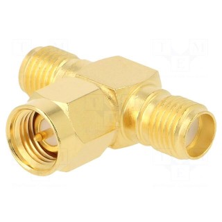 T adapter | SMA male,SMA female x2 | T | 50Ω | PTFE | gold-plated