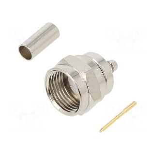 Plug | F | male | straight | 75Ω | soldering,crimped | for cable | PTFE