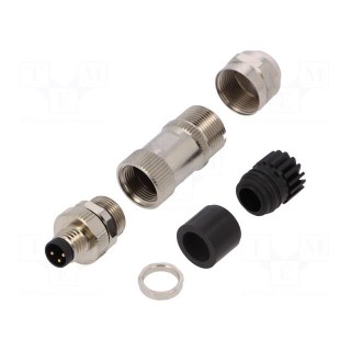 Connector: M8 | male | PIN: 3 | straight | for cable | plug | 3A | IP67 | 60V
