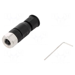 Connector: M8 | female | PIN: 4 | straight | for cable | plug | 4A | IP67