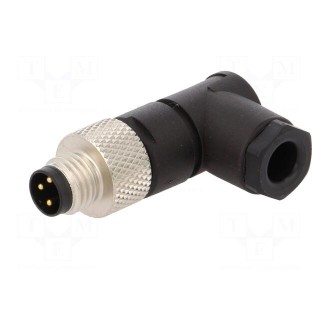 Connector: M8 | male | PIN: 3 | angled 90° | for cable | plug | 4A | IP67