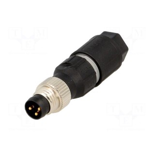 Connector: M8 | male | PIN: 3 | straight | for cable | plug | 4A | IP65/IP67