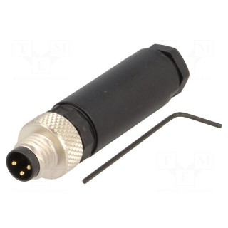 Connector: M8 | male | PIN: 3 | straight | for cable | plug | 4A | IP67 | 40V
