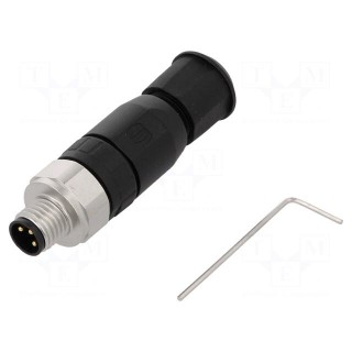 Connector: M8 | male | PIN: 3 | straight | for cable | plug | 4A | IP67 | 60V