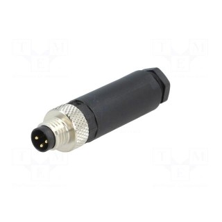 Connector: M8 | male | PIN: 3 | straight | for cable | plug | 4A | IP67 | 60V
