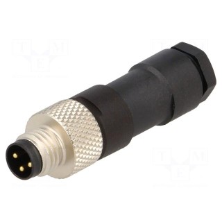 Connector: M8 | male | PIN: 3 | straight | for cable | plug | 4A | IP67 | 60V