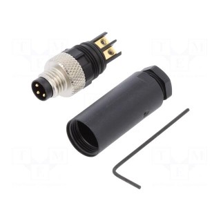 Connector: M8 | male | PIN: 3 | straight | for cable | plug | 768 | 4A | IP67
