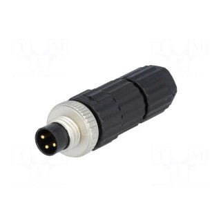 Connector: M8 | male | PIN: 3 | straight | for cable | plug | E | 4A | IP67