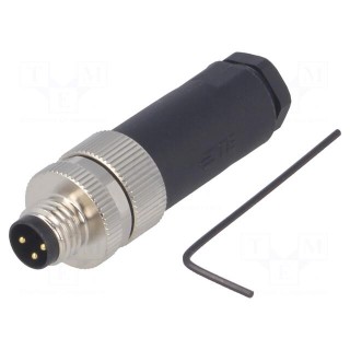 Connector: M8 | male | PIN: 3 | straight | unshielded | for cable | plug