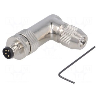 Connector: M8 | male | PIN: 4 | angled 90° | shielded | for cable | plug