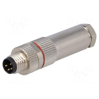 Connector: M8 | male | PIN: 4 | for cable | plug | 3A | IP67 | 30V