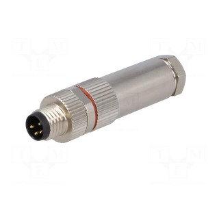 Connector: M8 | male | PIN: 4 | for cable | plug | 3A | IP67 | 30V