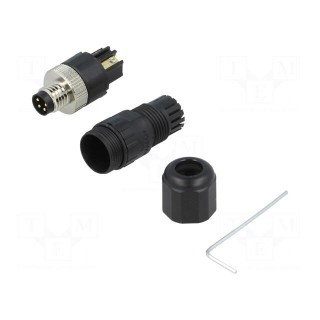 Connector: M8 | male | PIN: 4 | straight | for cable | plug | 3A | IP65 | 30V