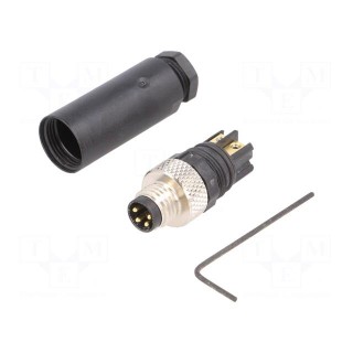 Connector: M8 | male | PIN: 4 | straight | for cable | plug | 4A | IP67 | 30V