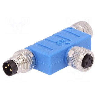 T adapter | M8 male,M8 female x2 | PIN: 3 | T | IP67 | Polarisation: A