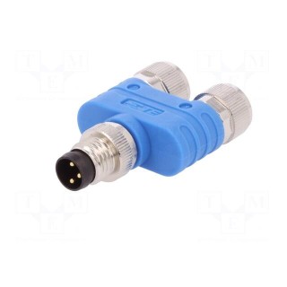 T adapter | M8 male,M8 female x2 | PIN: 3 | Y | IP67 | Polarisation: A