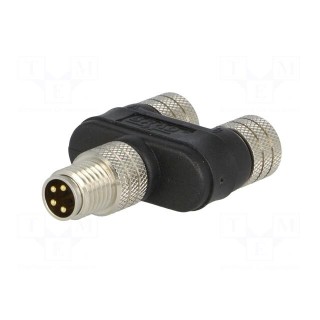 T adapter | M8 male,M8 female x2 | PIN: 4 | Y | 3A | IP68 | 60V