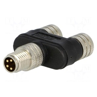 T adapter | M8 male,M8 female x2 | PIN: 4 | Y | 3A | IP68 | 60V