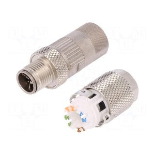 Plug | M12 | PIN: 8 | male | X code-ProfiNET | for cable | IDC | IP67