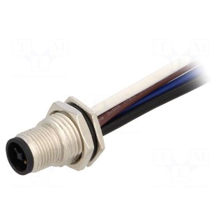 Socket | M12 | PIN: 4 | male | T code-Power | cables | IP67 | 12A | 1.5mm2
