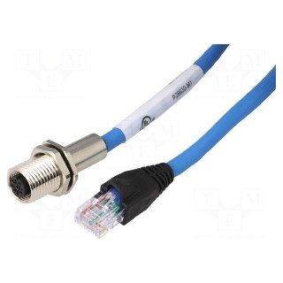 Adapter | RJ45 plug,M12 female | D code-Ethernet | PIN: 4 | IP65 | 1m