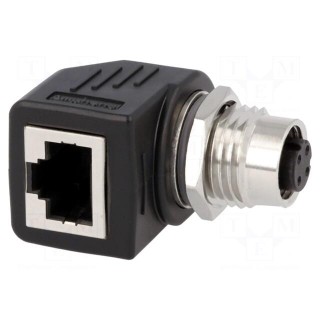 Adapter | RJ45 socket,M12 female | D code-Ethernet | PIN: 4 | Cat: 5e