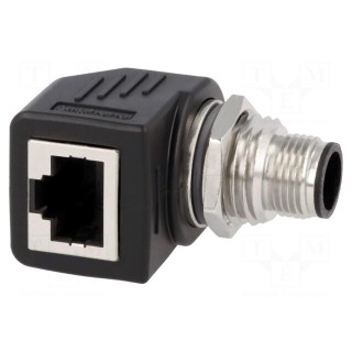 Adapter | M12 male,RJ45 socket | D code-Ethernet | PIN: 4 | Cat: 5e