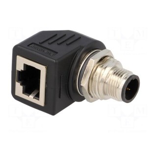 Adapter | RJ45 socket,M12 male | D code-Ethernet | PIN: 4 | Cat: 5e