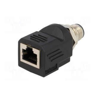 Adapter | RJ45 socket,M12 male | D code-Ethernet | PIN: 4 | straight