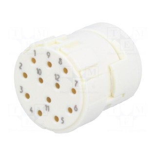 Connector: M23 | contact insert | PIN: 12 | female | crimped | 200V | 8A