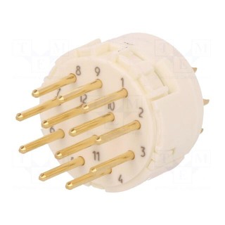 Connector: M23 | contact insert | PIN: 12 | male | soldering | 200V | 8A