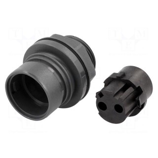 Connector: circular | socket | female | PIN: 2 | w/o contacts | UL94V-0