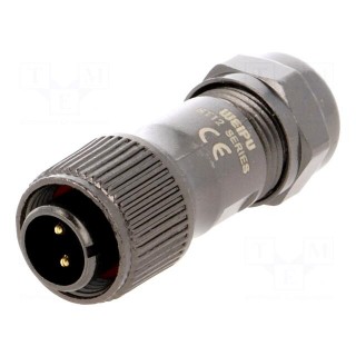 ST12 | plug | male | PIN: 2 | IP67 | 5÷8mm | 13A | soldering | for cable | 250V