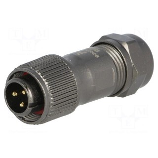 ST12 | plug | male | PIN: 3 | IP67 | 5÷8mm | 13A | soldering | for cable | 250V