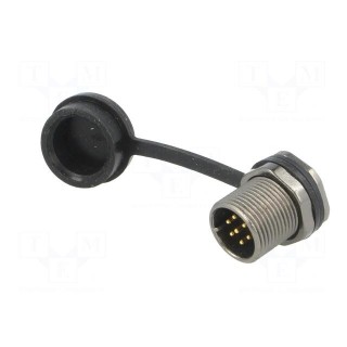 ST12 | socket | male | PIN: 7 | IP67 | 5A | soldering | 125V | 0.75mm2